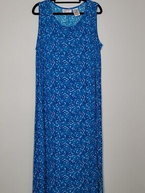 Y2K Kathie Lee Floral Maxi Dress Size M Blue Rayon Cottagecore Fairycore